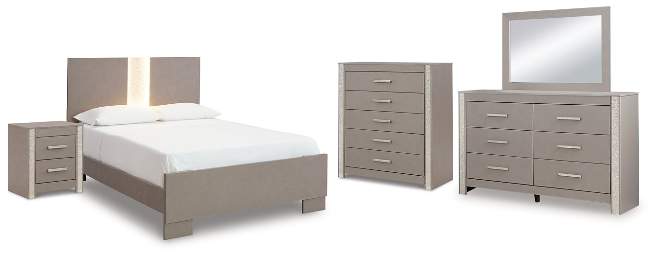 Surancha Panel Bed With Mirrored Dresser, Chest And Nightstand
