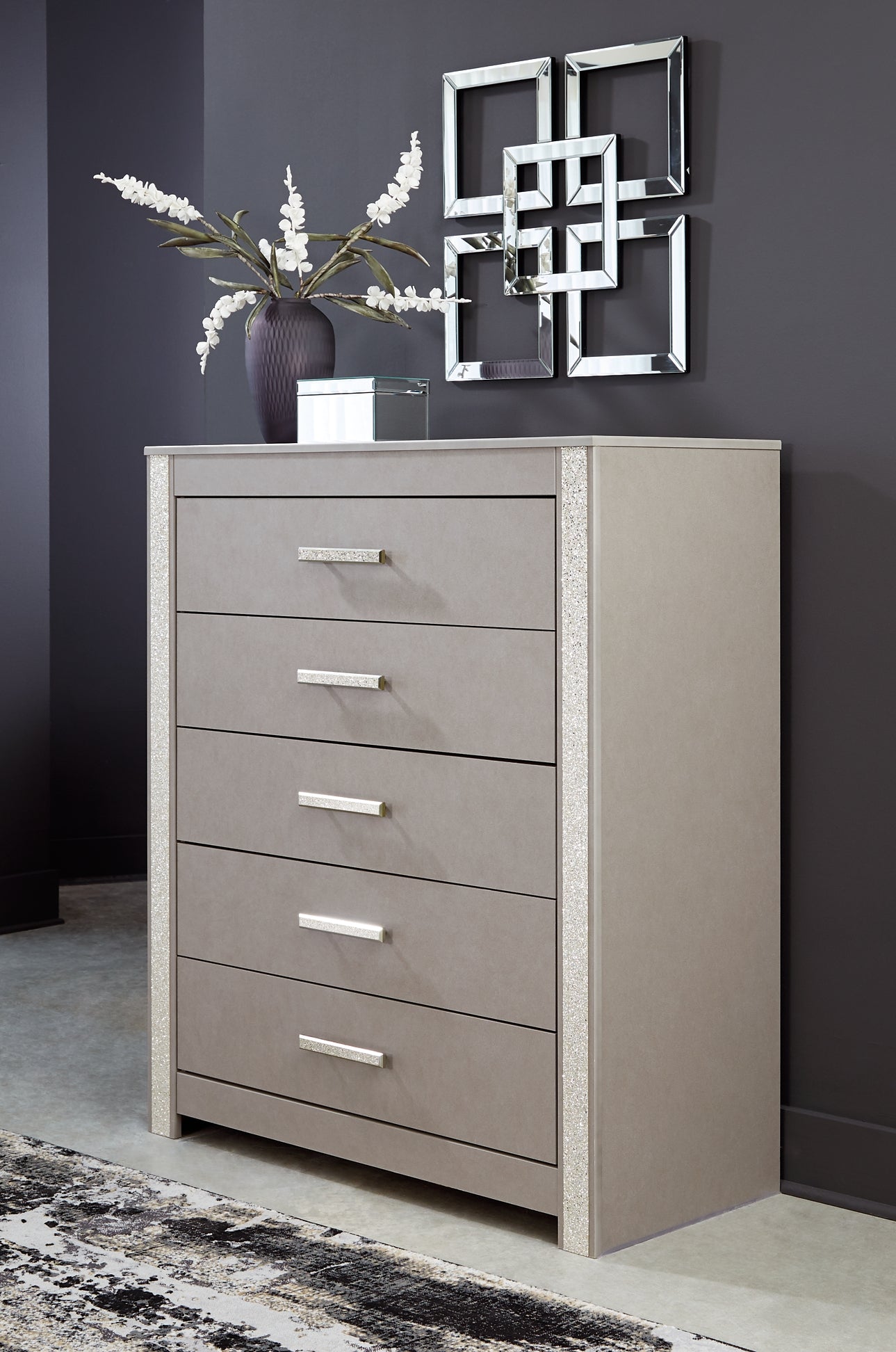 Surancha Panel Bed With Mirrored Dresser, Chest And Nightstand