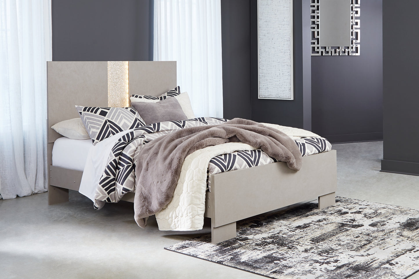 Surancha Panel Bed With Mirrored Dresser, Chest And Nightstand