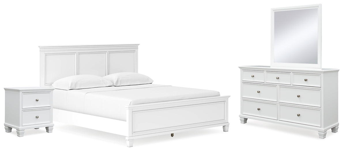 Cama Fortman California con paneles, tocador con espejo y mesita de noche