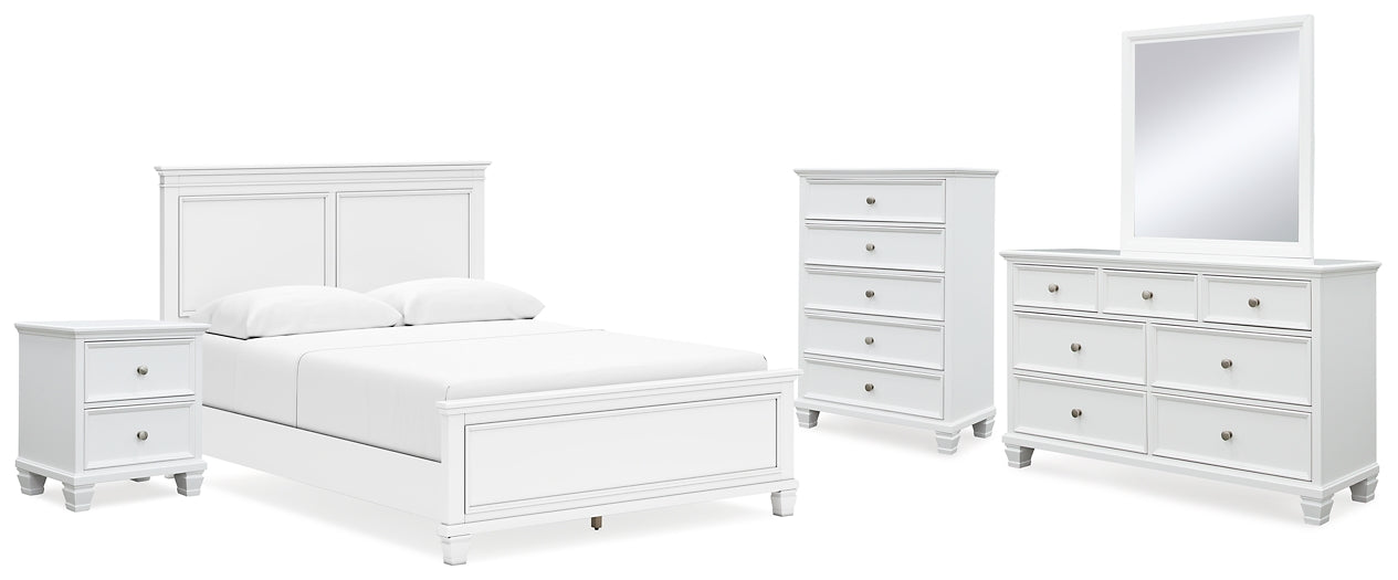 Cama Fortman con paneles, cómoda con espejo y mesita de noche