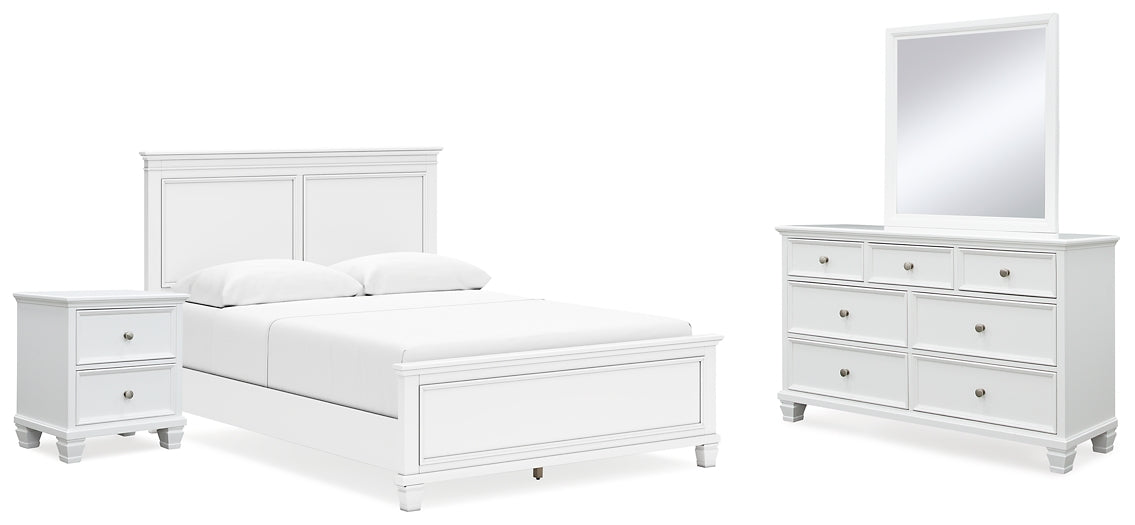 Cama Fortman con paneles, cómoda con espejo y mesita de noche