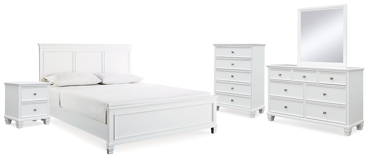Cama Fortman con paneles, cómoda con espejo y mesita de noche