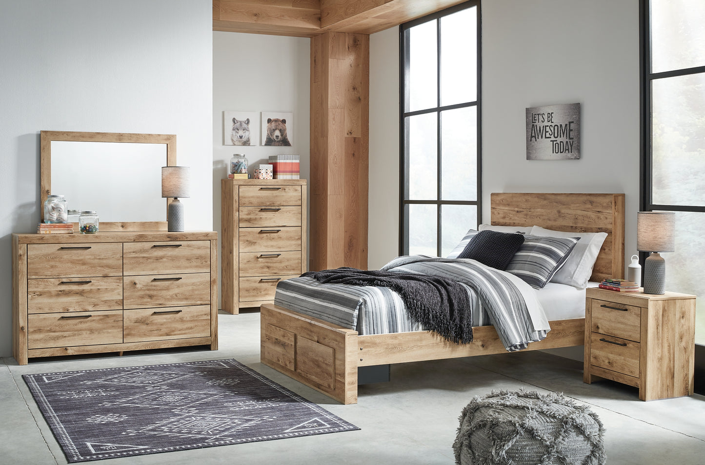 Hyanna Panel Storage Bed With Mirrored Dresser, Chest And Nightstand