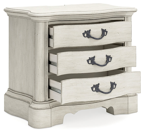 Cama tapizada Arlendyne con cómoda con espejo, cómoda y mesita de noche