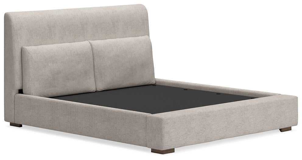 Cama tapizada Cabalynn con cómoda y espejo