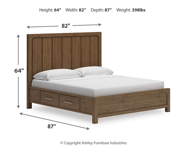 Cama Cabalynn con paneles y espacio de almacenamiento, con cómoda y espejo
