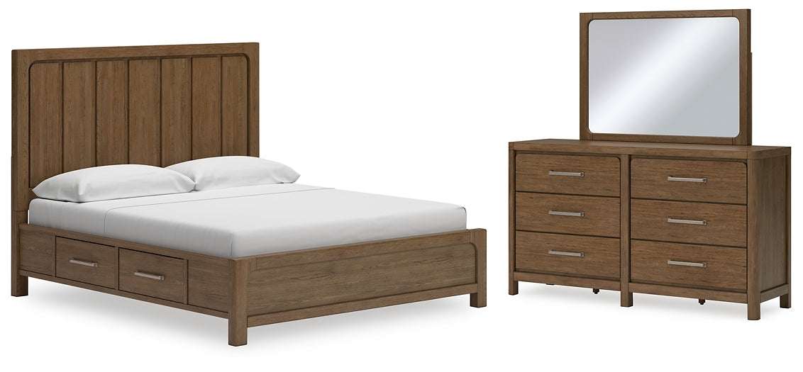 Cama Cabalynn con paneles, espacio de almacenamiento y tocador con espejo
