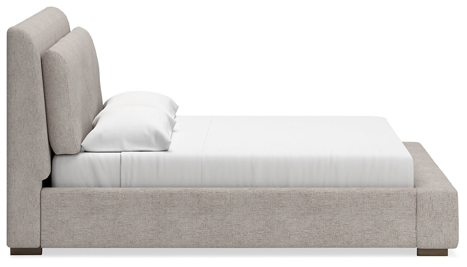 Cama tapizada Cabalynn con tocador con espejo