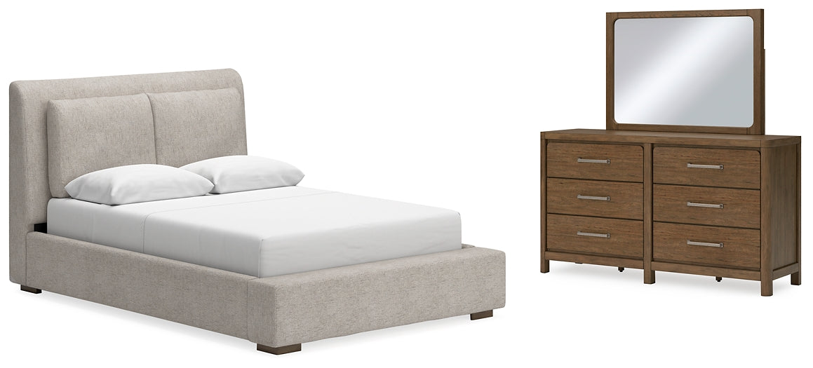 Cama tapizada Cabalynn con tocador con espejo
