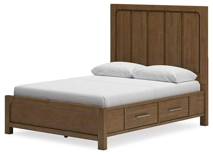 Cama Cabalynn con paneles, espacio de almacenamiento y tocador con espejo