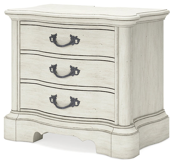 Cama tapizada Arlendyne con cómoda con espejo, cómoda y mesita de noche