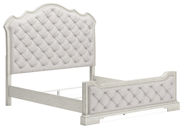 Cama tapizada Arlendyne con cómoda y espejo