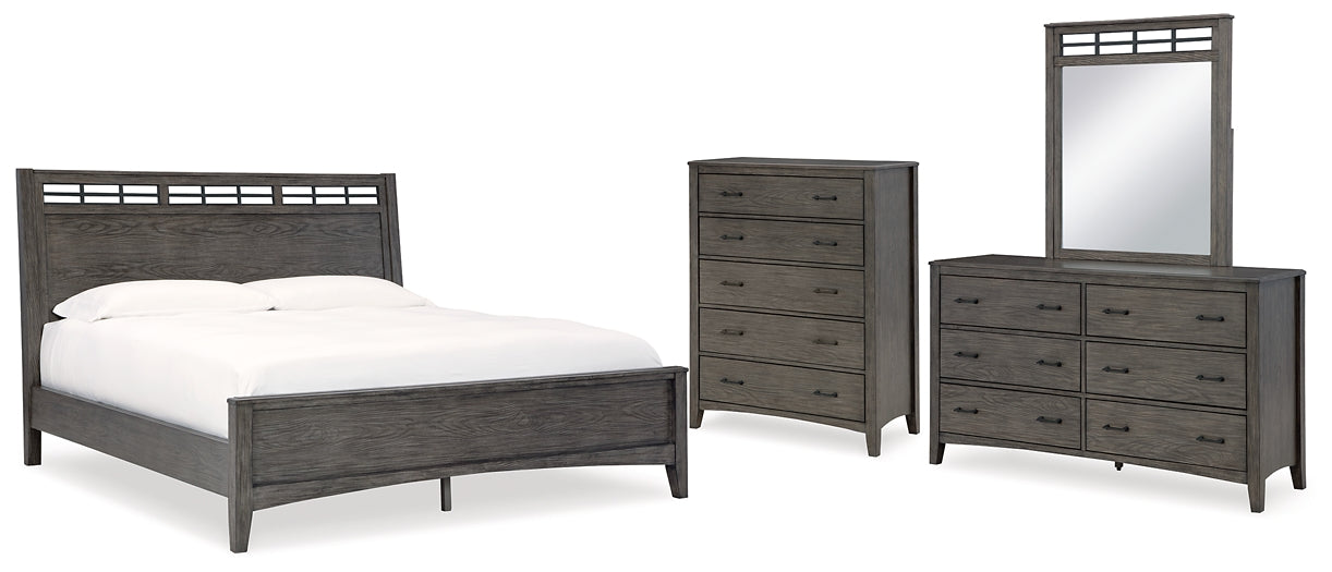 Cama Montillan con paneles, cómoda y cómoda con espejo