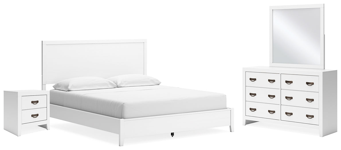 Cama California con paneles Binterglen, tocador con espejo y mesita de noche