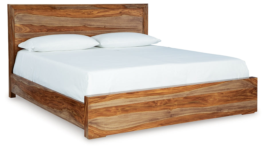 Cama con paneles California de Dressonni y tocador con espejo
