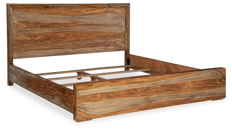 Cama con paneles California de Dressonni y tocador con espejo
