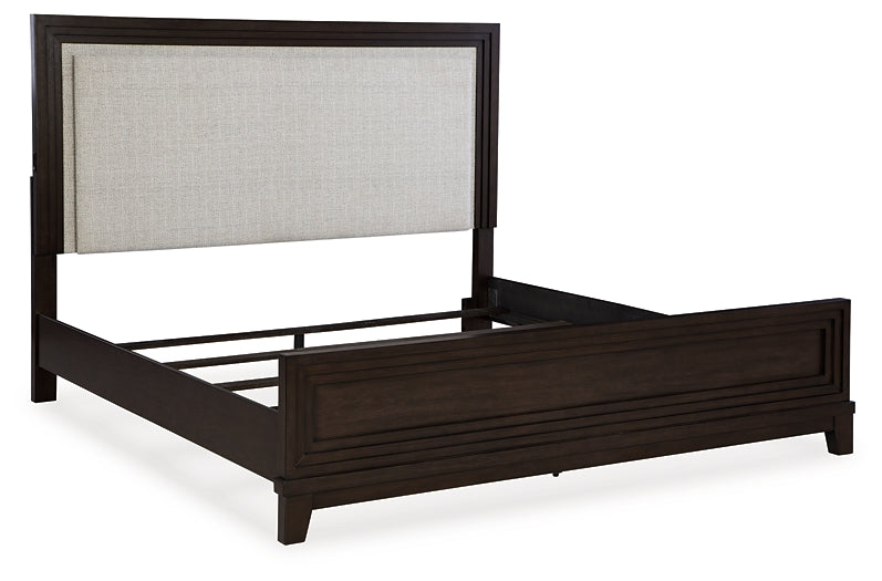 Cama Neymorton con paneles tapizados y tocador con espejo