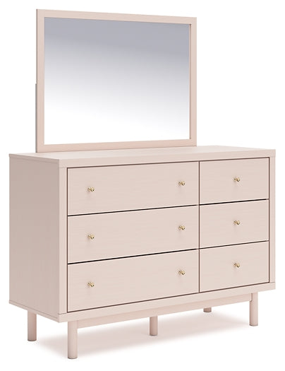 Wistenpine Upholstered Panel Bed With Mirrored Dresser