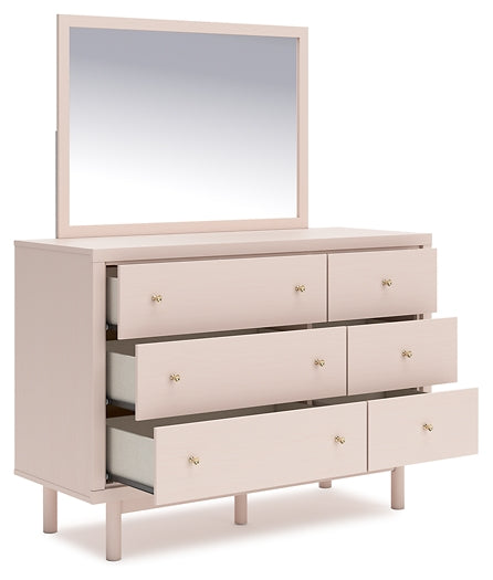 Wistenpine Upholstered Panel Bed With Mirrored Dresser