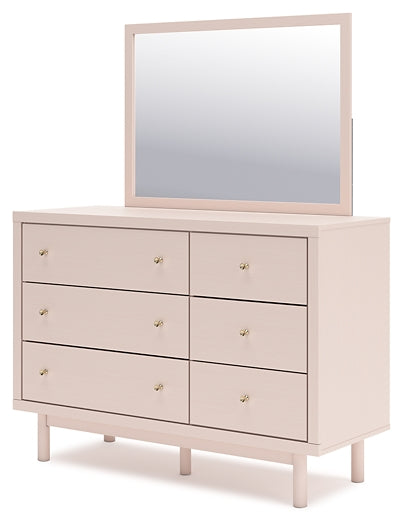 Wistenpine Upholstered Panel Bed With Mirrored Dresser