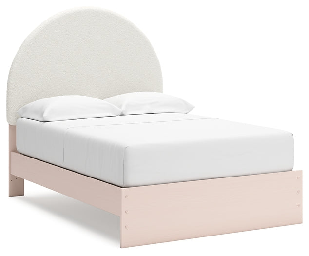 Wistenpine Upholstered Panel Bed With Mirrored Dresser