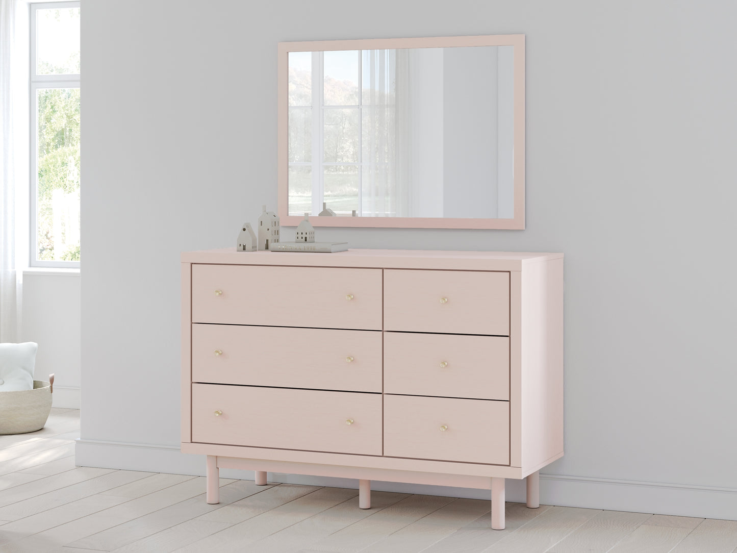 Wistenpine Upholstered Panel Bed With Mirrored Dresser