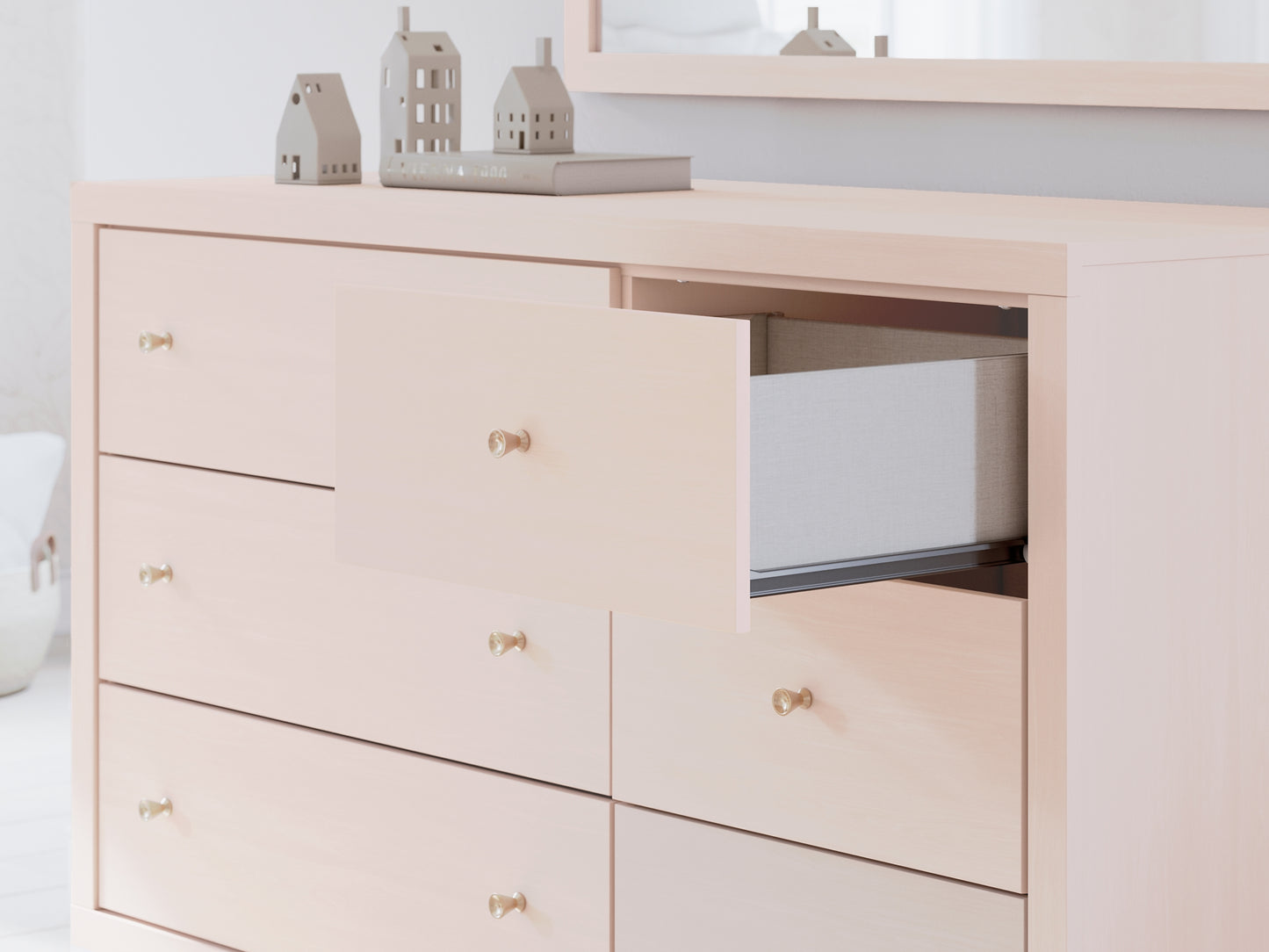 Wistenpine Upholstered Panel Bed With Mirrored Dresser