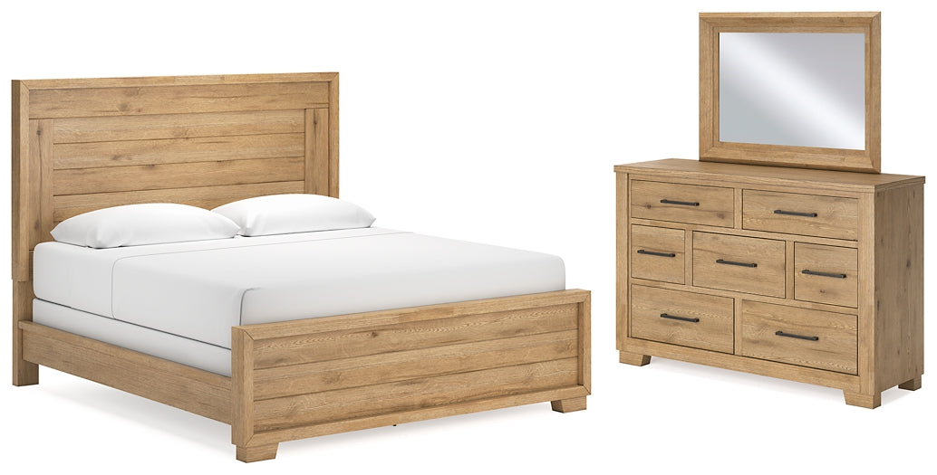 Cama con paneles Galliden y tocador con espejo