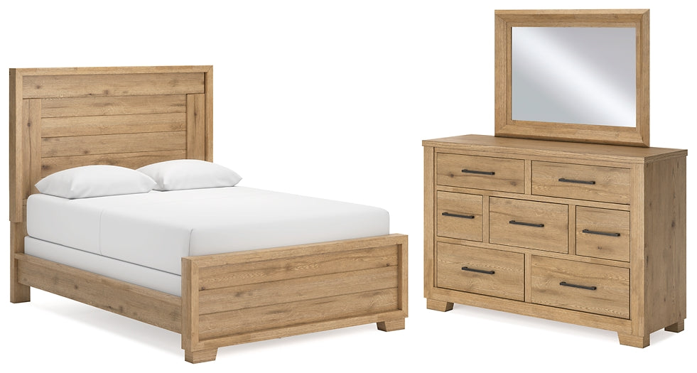 Cama con paneles Galliden y tocador con espejo