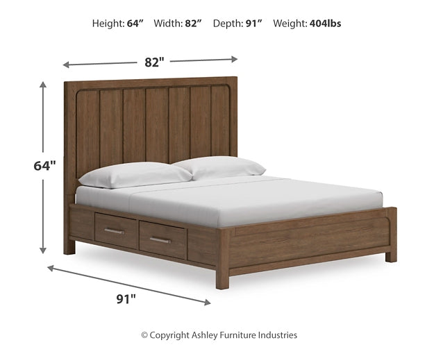 Cama Cabalynn California con paneles, espacio de almacenamiento y tocador con espejo