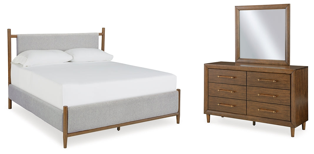 Cama tapizada Lyncott con tocador con espejo