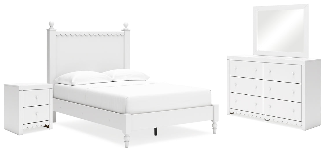 Mollviney Panel Bed With Mirrored Dresser And Nightstand