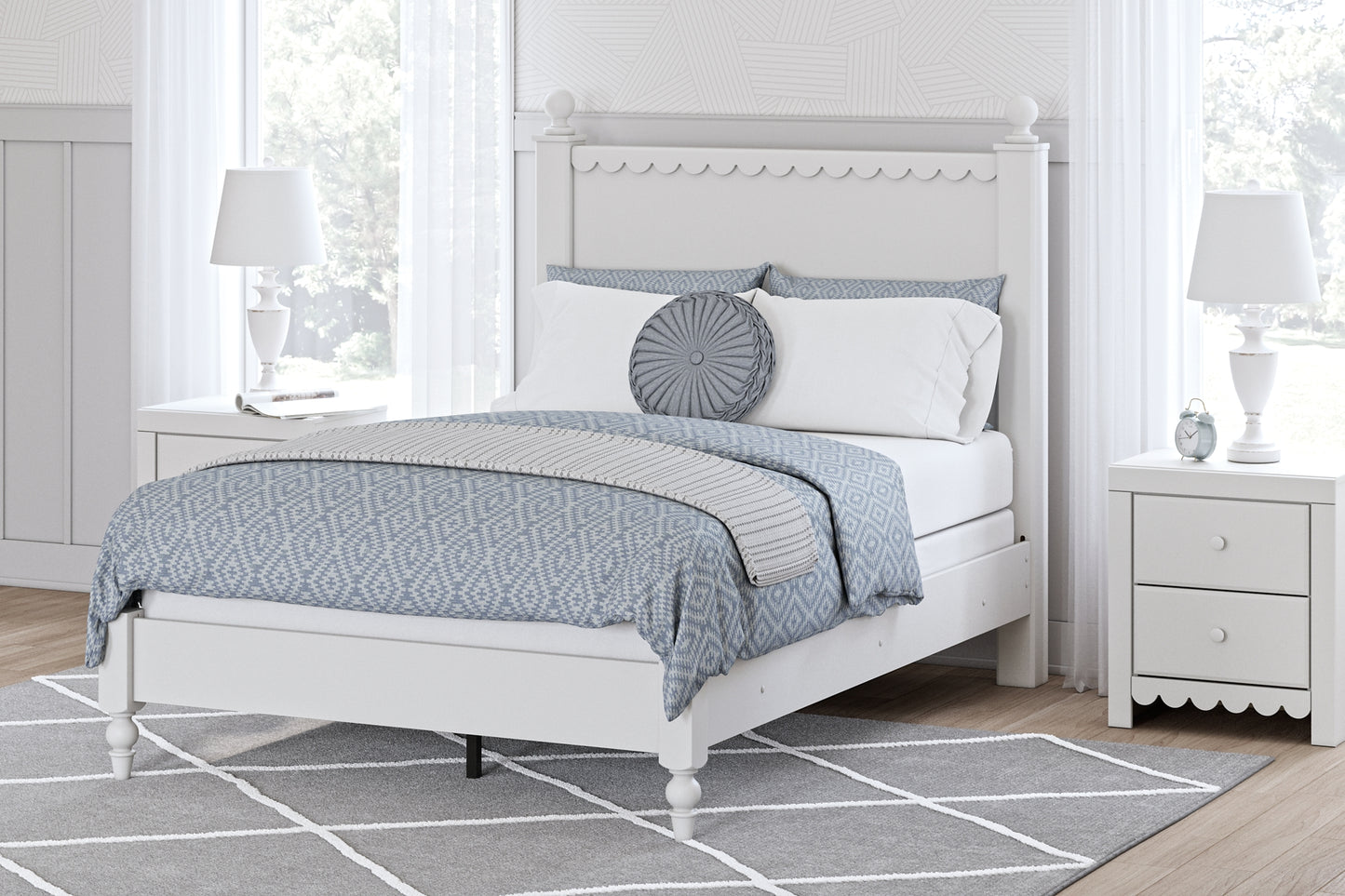 Mollviney Panel Bed With Mirrored Dresser And Nightstand