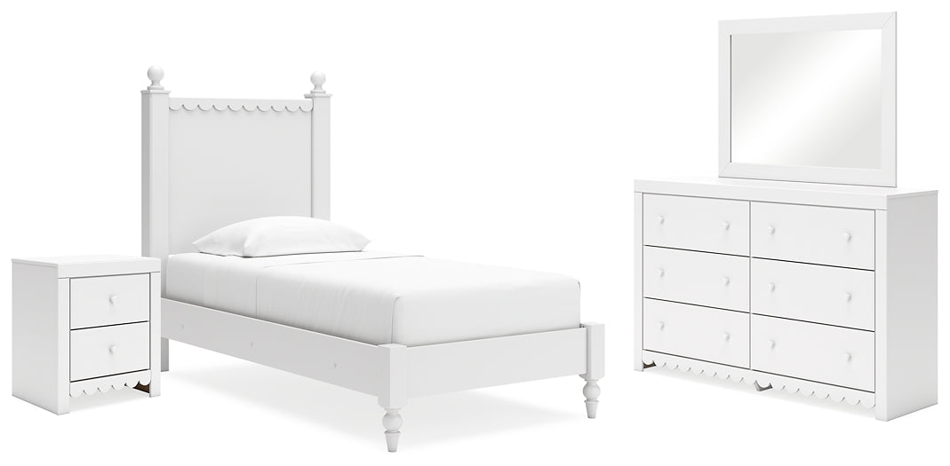 Mollviney Panel Bed With Mirrored Dresser And Nightstand