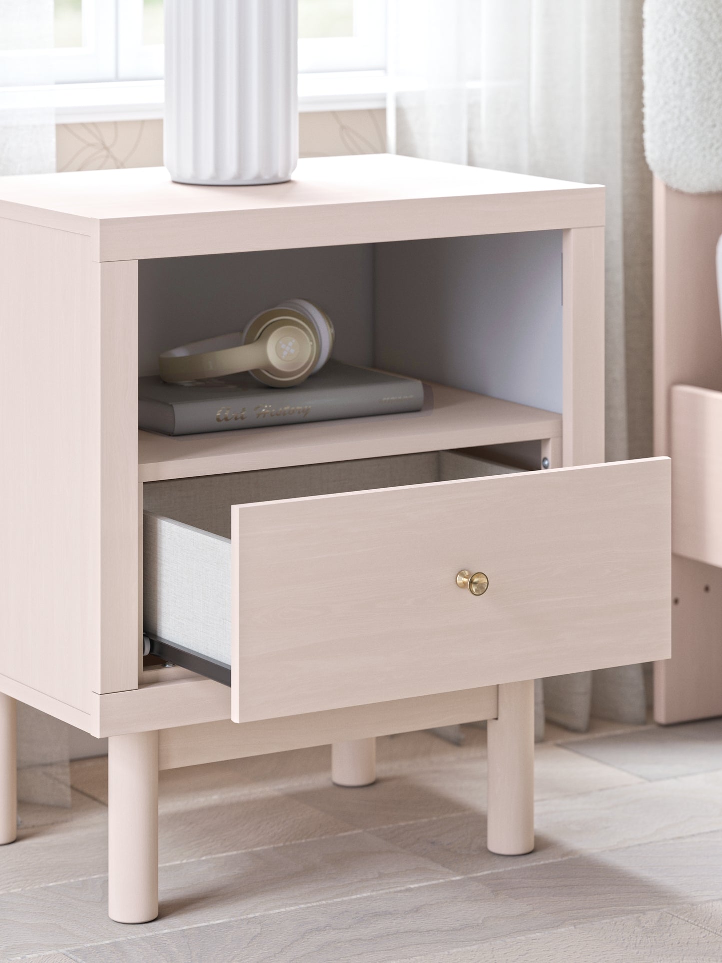 Wistenpine Upholstered Panel Bed With Nightstand