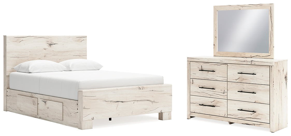 Cama con paneles Lawroy y tocador con espejo