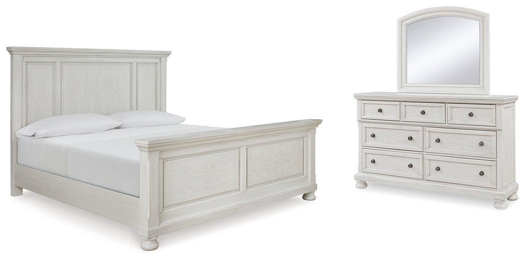 Cama Robbinsdale con paneles y tocador con espejo