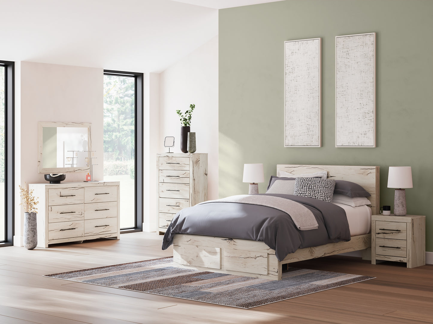 Cama con almacenamiento y tocador con espejo Lawroy