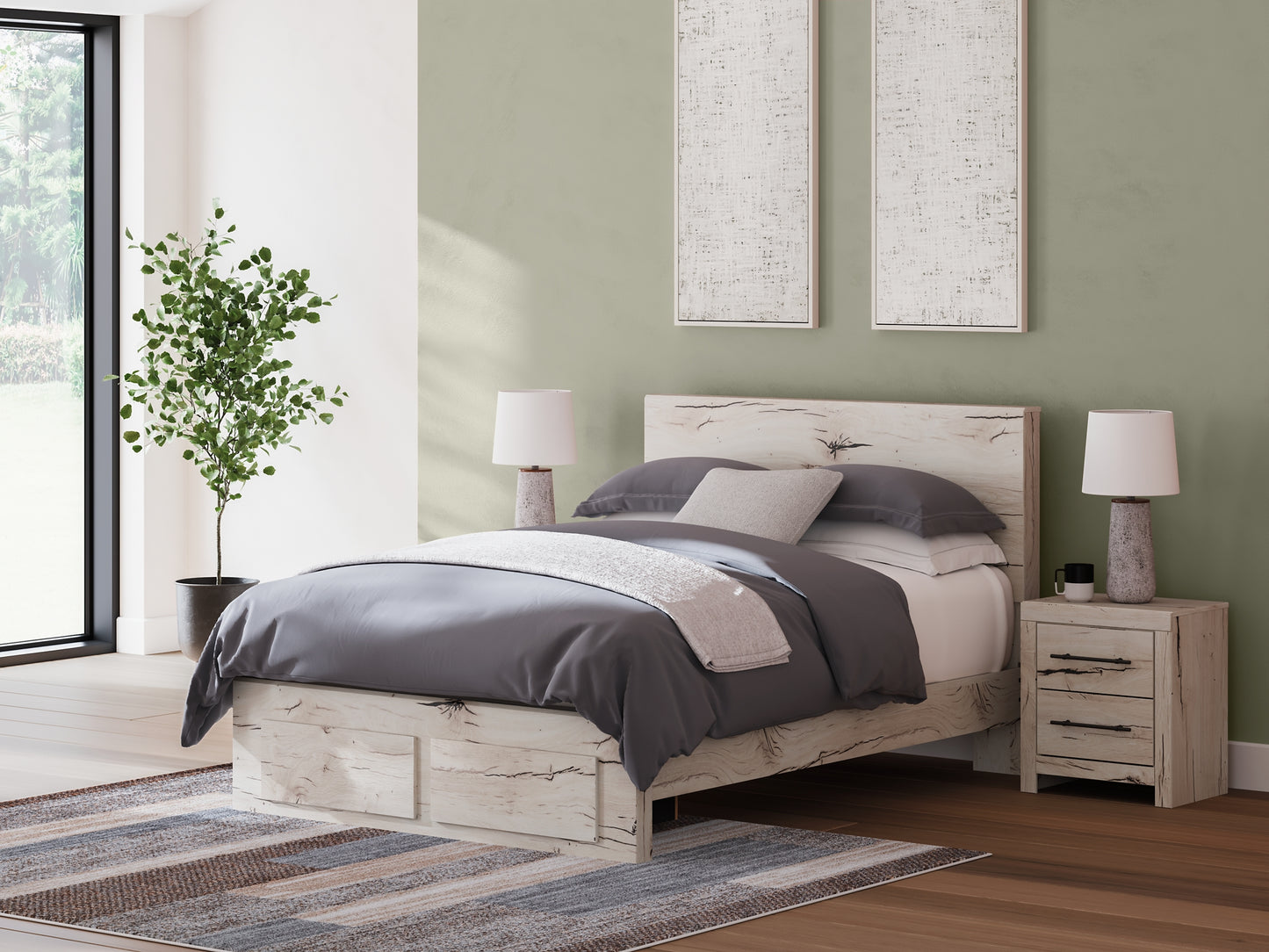 Cama con almacenamiento y tocador con espejo Lawroy
