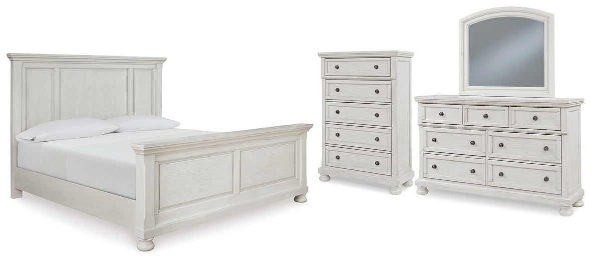 Cama Robbinsdale con paneles, cómoda y espejo