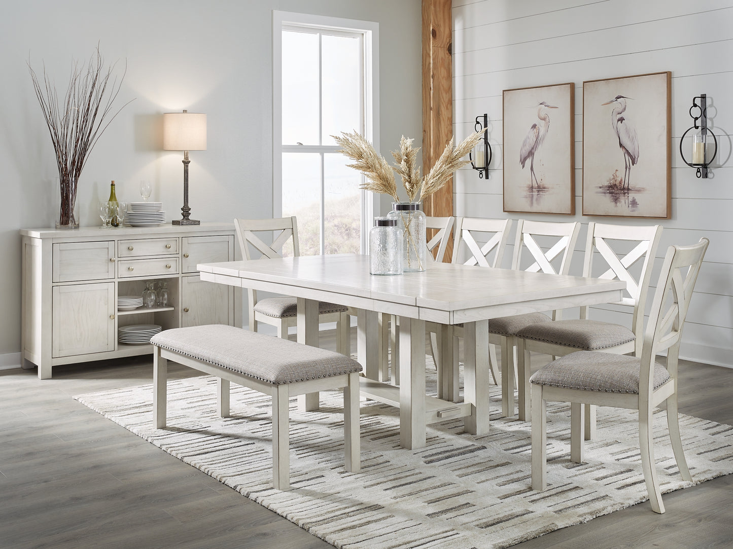 Mesa de comedor Robbinsdale, 6 sillas y banco con espacio de almacenamiento