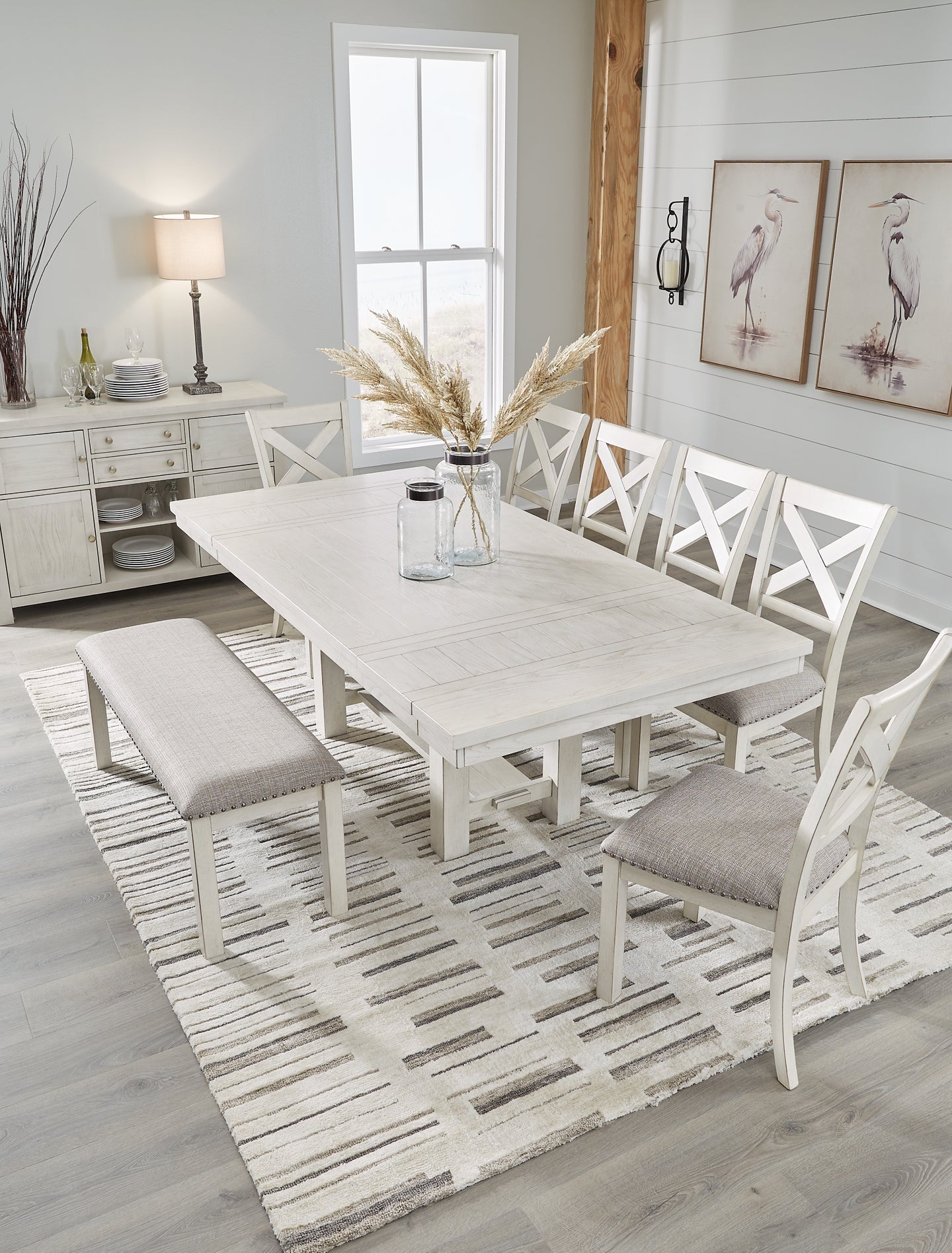Mesa de comedor Robbinsdale, 6 sillas y banco con espacio de almacenamiento