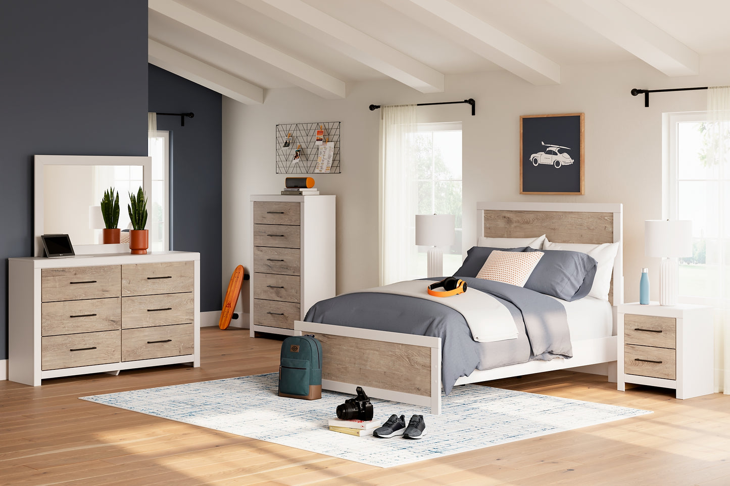 Charbitt Panel Bed With Mirrored Dresser And Chest