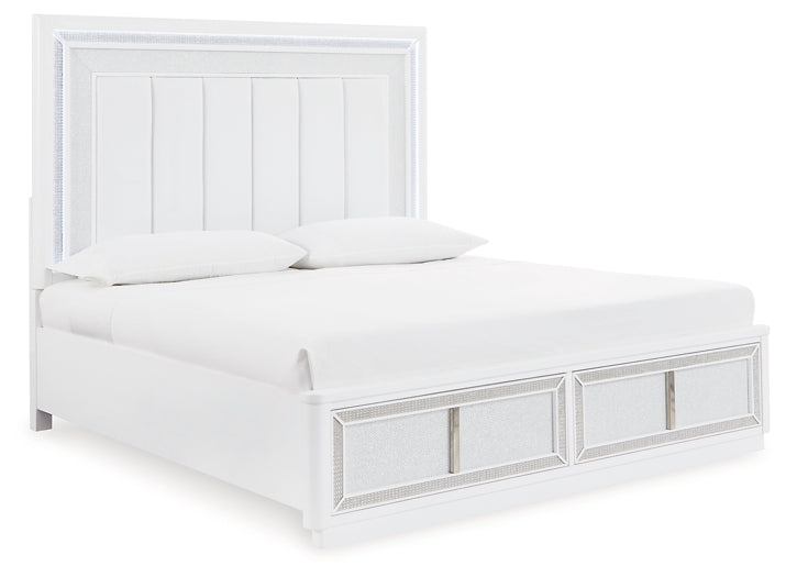 Cama tapizada Chalanna con almacenaje y tocador con espejo