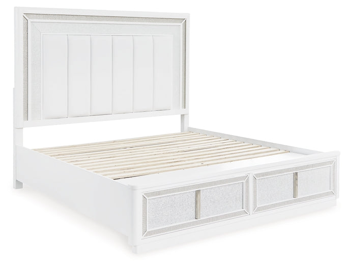 Cama tapizada Chalanna con almacenaje y tocador con espejo
