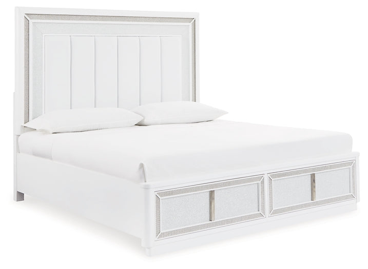 Cama tapizada Chalanna con almacenaje y tocador con espejo