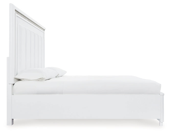 Cama tapizada Chalanna con almacenaje y tocador con espejo