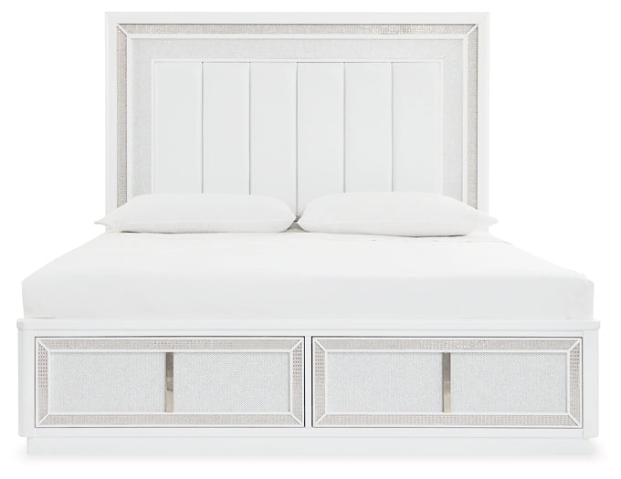 Cama tapizada Chalanna con almacenaje y tocador con espejo