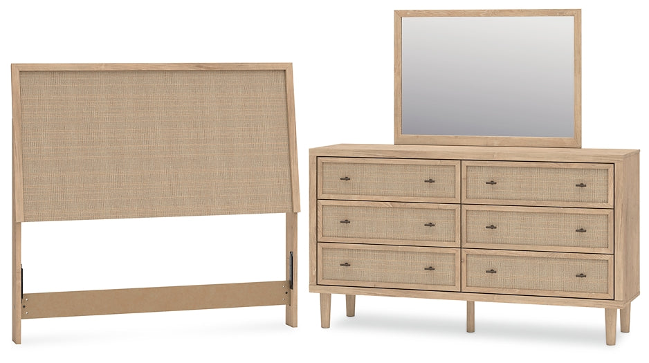 Cielden Panel Headboard With Mirrored Dresser